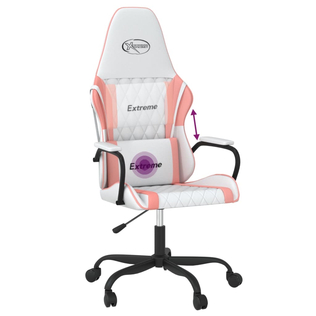 vidaXL Masážní herní židle bílá a růžová umělá kůže