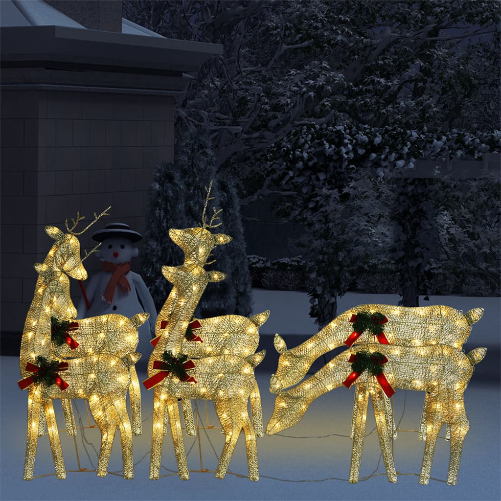 vidaXL Vánoční sobi 6 ks zlatí teplé bílé LED diody síťovina