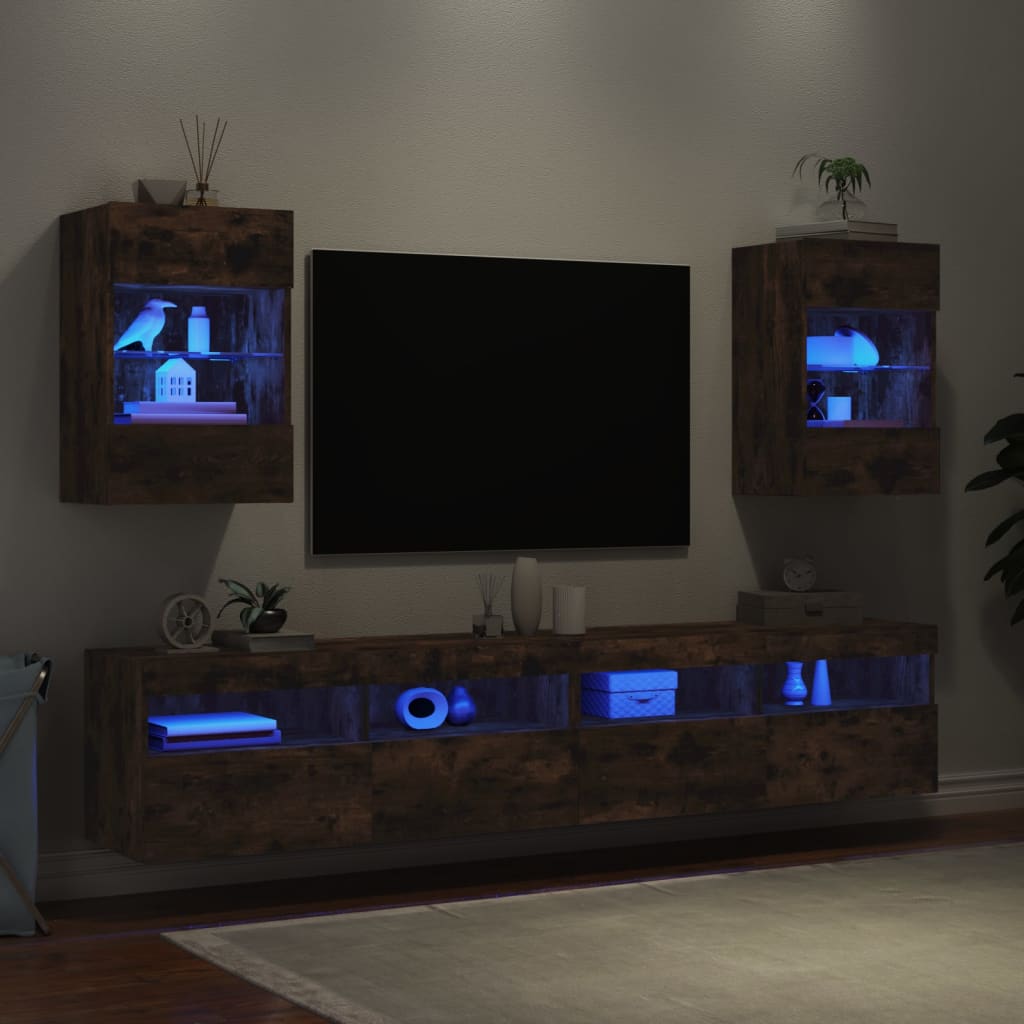 vidaXL Nástěnné TV skříňky s LED 2 ks kouřový dub 40 x 30 x 60,5 cm