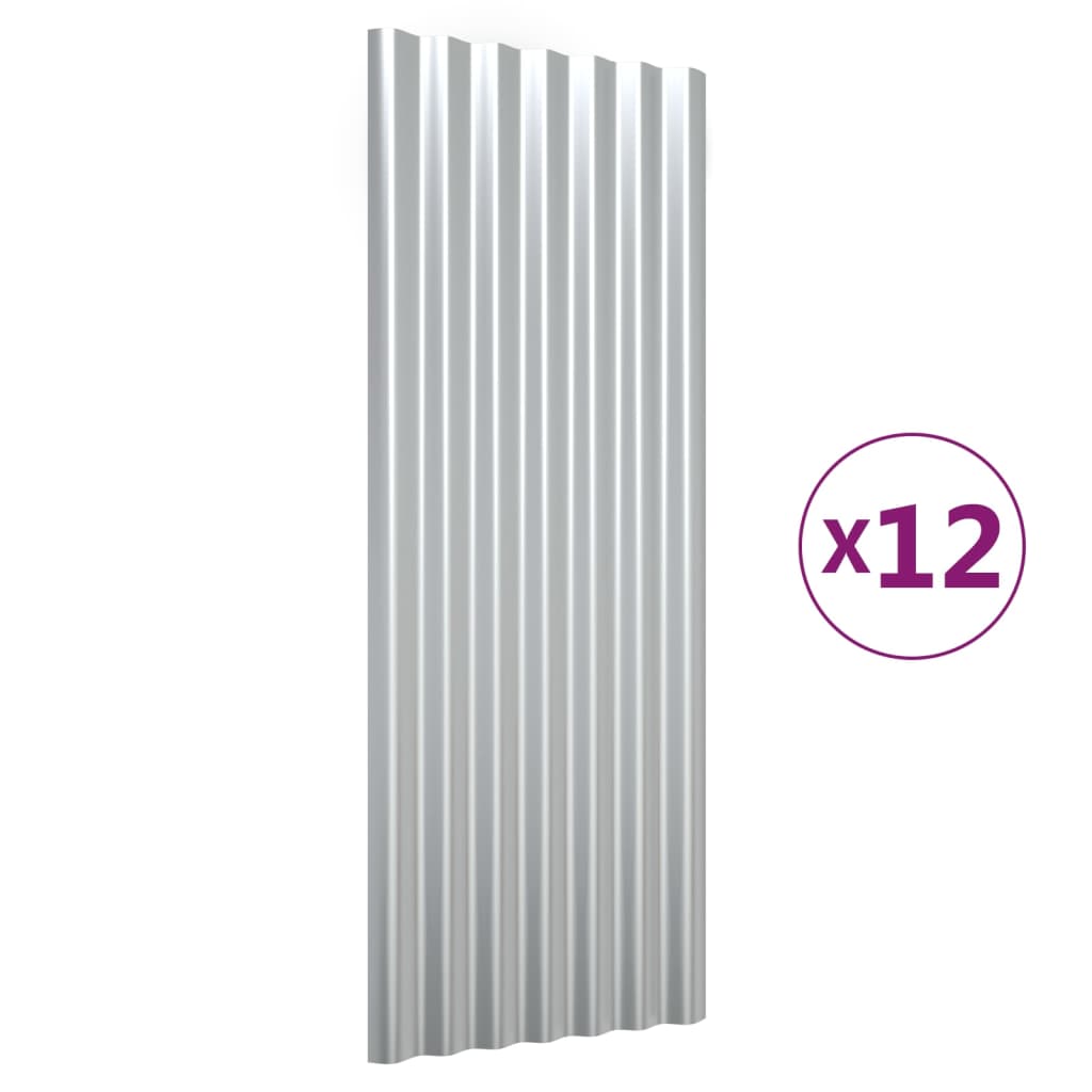 vidaXL Střešní panely 12 ks práškově lakovaná ocel stříbrné 100x36 cm