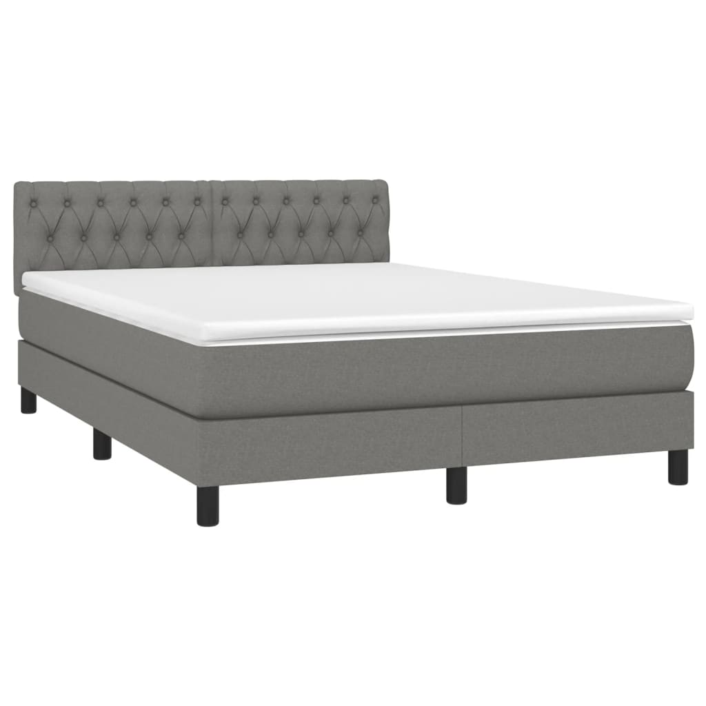 vidaXL Box spring postel s matrací a LED tmavě šedá 140x200 cm textil