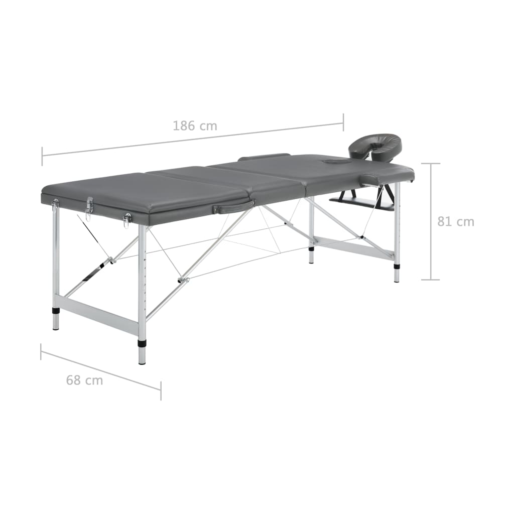 vidaXL Masážní stůl se 3 zónami hliníkový rám antracitový 186 x 68 cm