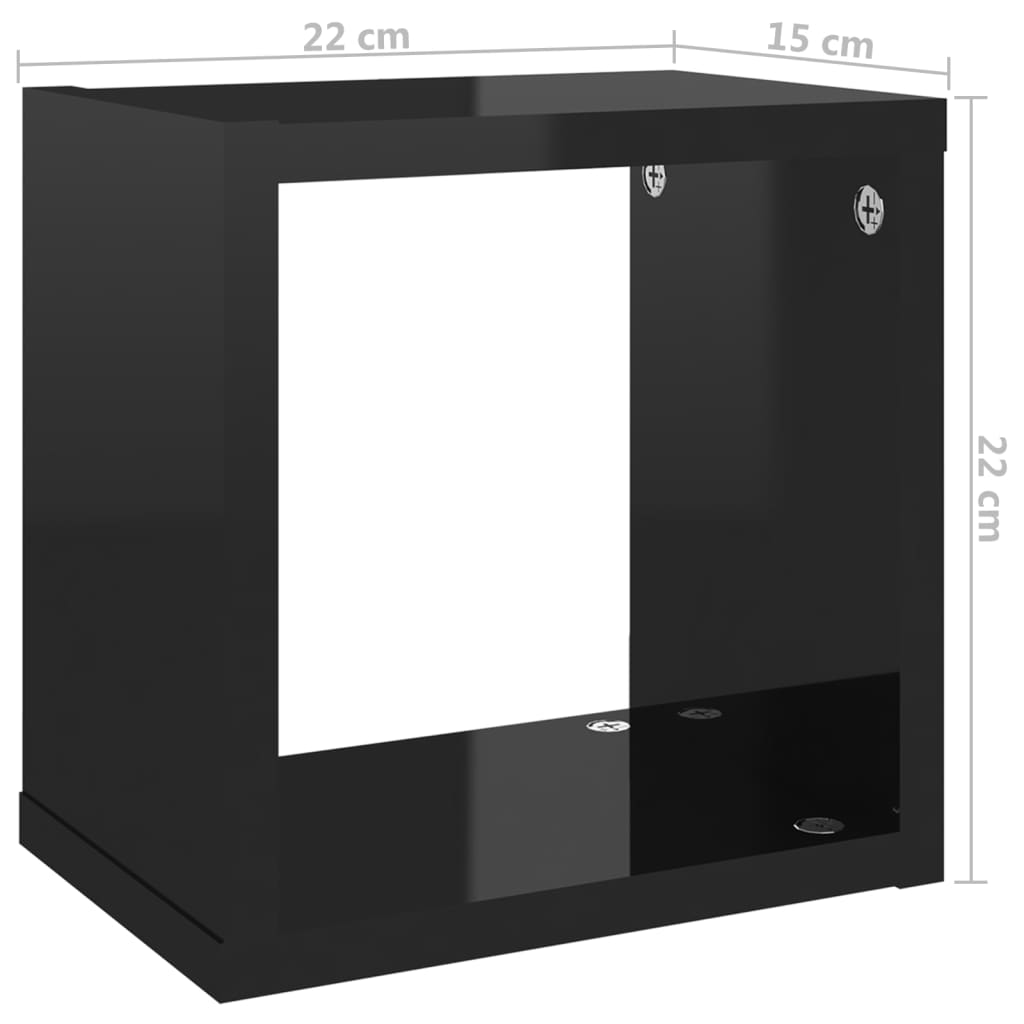 vidaXL Nástěnné police kostky 6 ks černé s vysokým leskem 22x15x22 cm