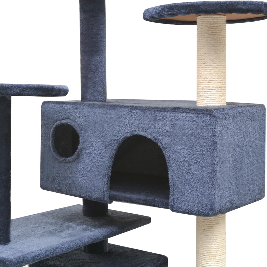 vidaXL Škrabadlo pro kočky se sisalovými sloupky, 125 cm, tmavě modrá