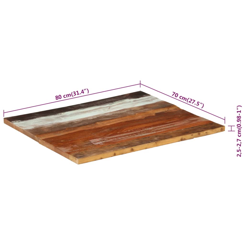 vidaXL Stolní deska 80 x 70 x (2,5–2,7) cm masivní recyklované dřevo