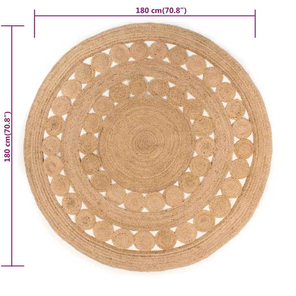 vidaXL Kusový koberec pletený design juta 180 cm kulatý