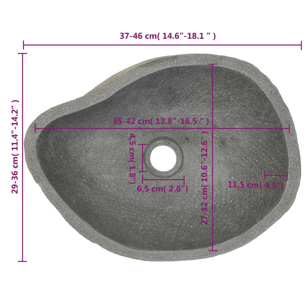 vidaXL Umyvadlo říční kámen oválné 37–46 cm