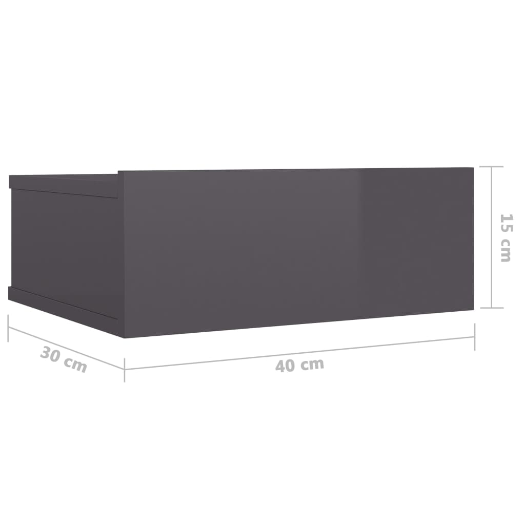 vidaXL Nástěnné noční stolky 2 ks lesklé šedé 40x30x15 cm dřevotříska