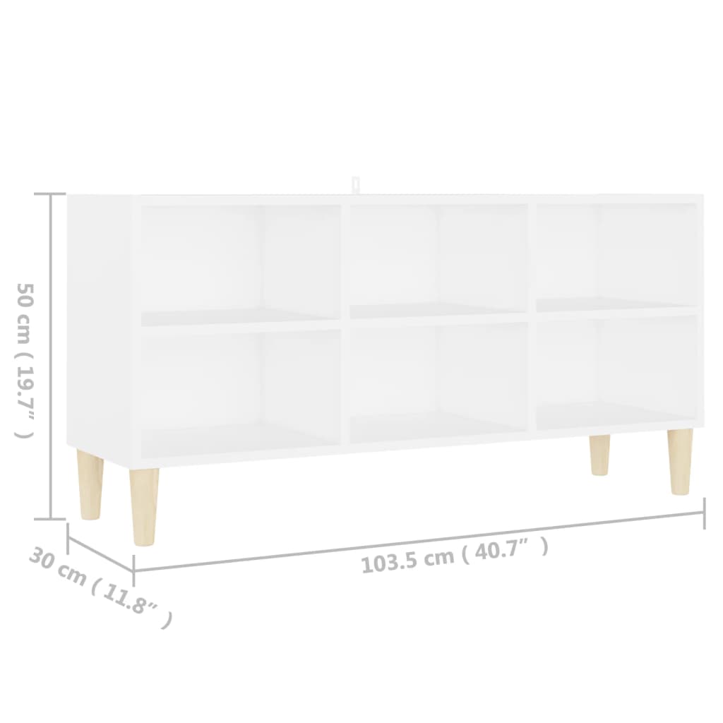 vidaXL TV stolek masivní dřevěné nohy bílý 103,5 x 30 x 50 cm