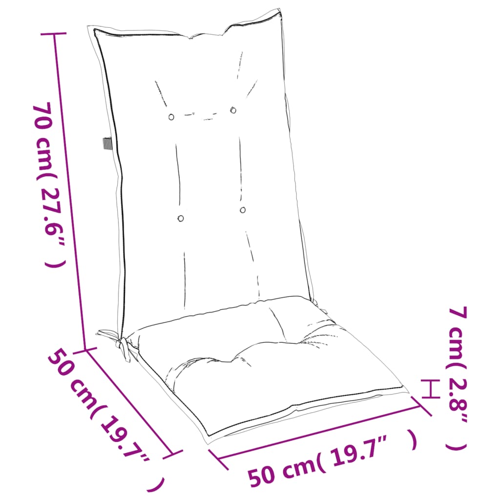 vidaXL Podušky na židli vysoké opěradlo 2 ks taupe 120x50x7 cm textil
