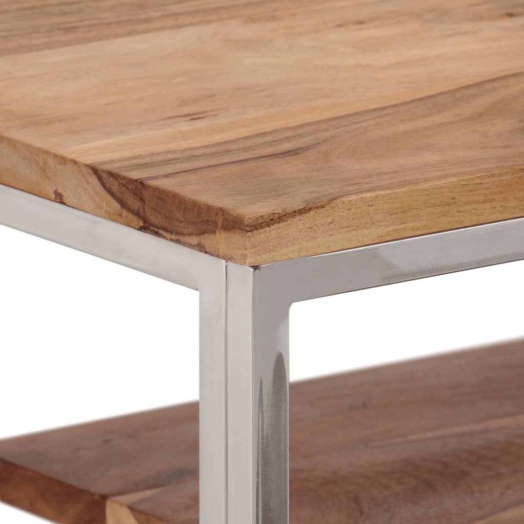 vidaXL Konzolový stolek stříbrný nerezová ocel a masivní akácie