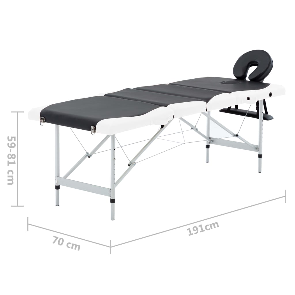 vidaXL Skládací masážní stůl se 4 zónami hliník černý a bílý