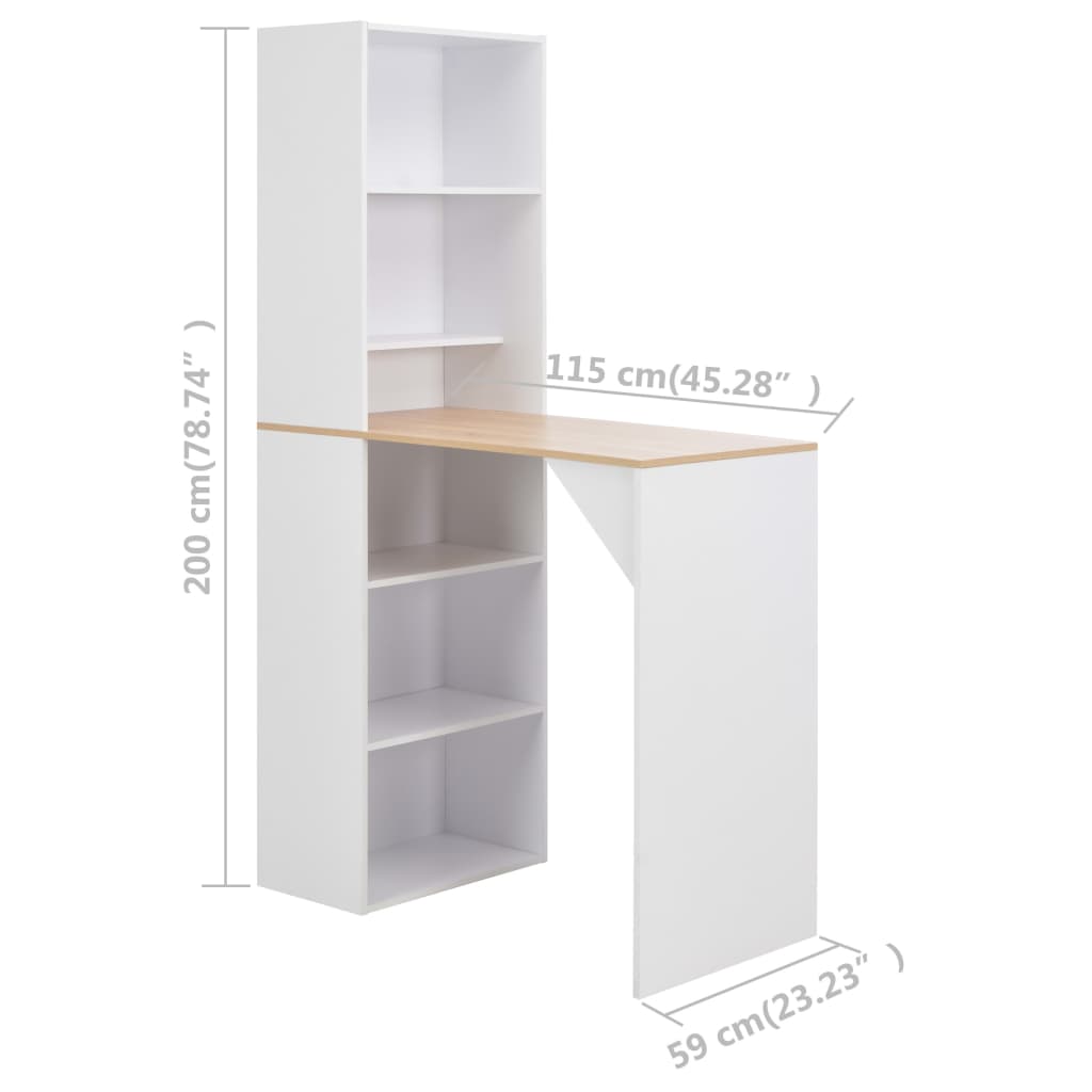 vidaXL Barový stůl se skříní bílý 115 x 59 x 200 cm