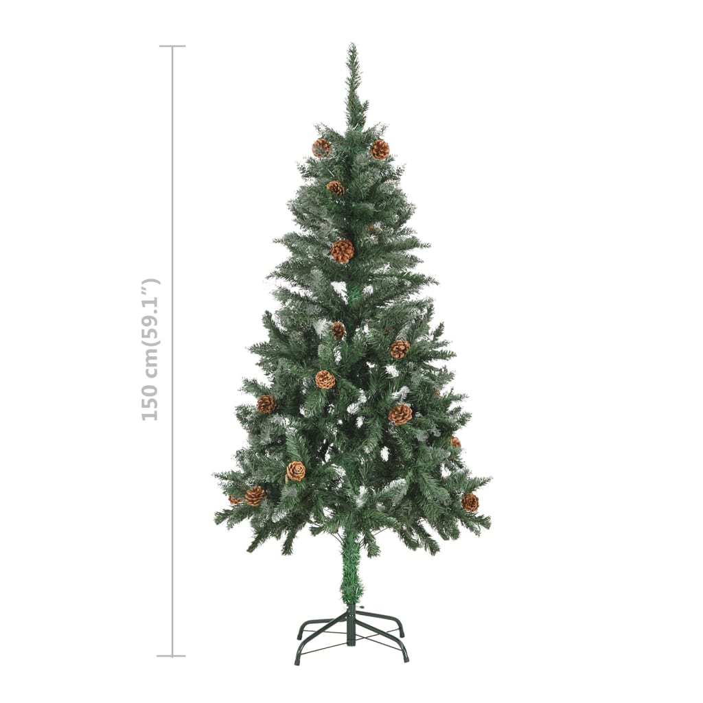 vidaXL Umělý vánoční stromek s LED a sadou koulí a šiškami 150 cm