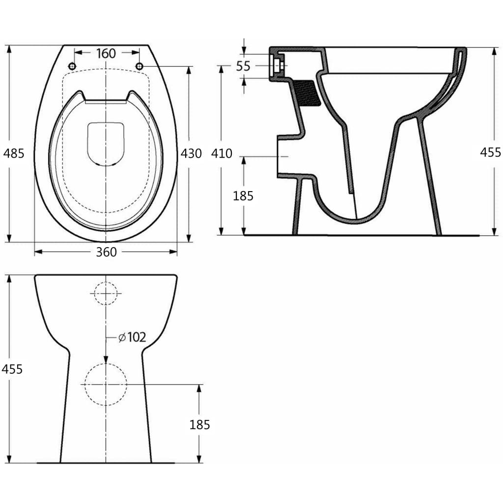 vidaXL Vysoké WC bez okraje měkké zavírání o 7 cm vyšší keramika černé