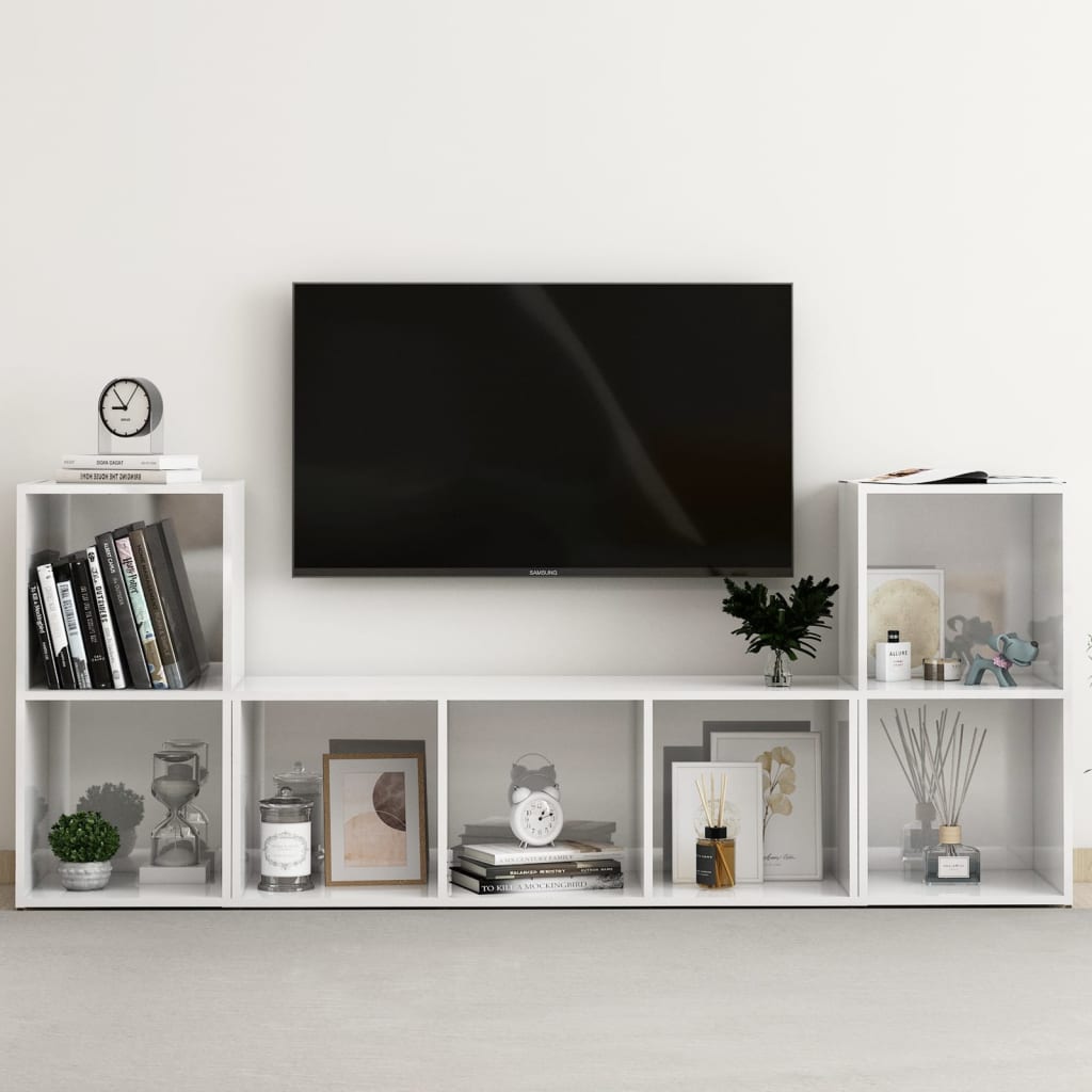 vidaXL 3dílný set TV skříněk bílý s vysokým leskem dřevotříska