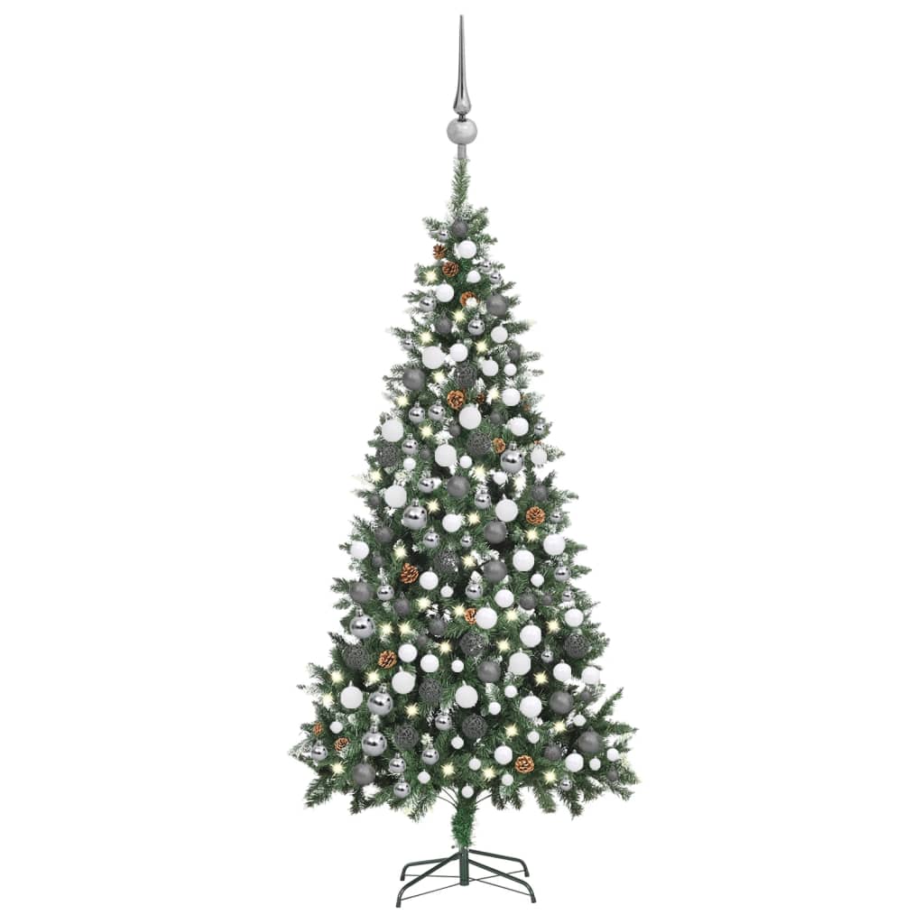 vidaXL Umělý vánoční stromek s LED sadou koulí a šiškami 210 cm