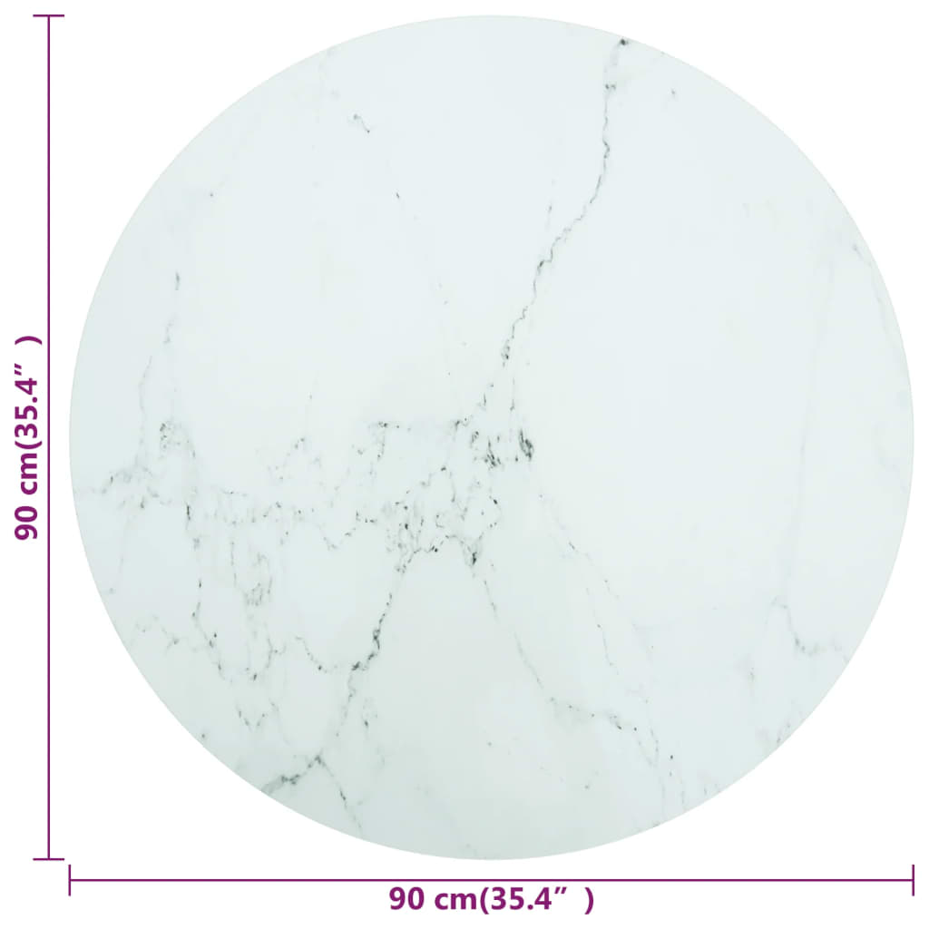 vidaXL Stolní deska bílá Ø 90 x 1 cm tvrzené sklo mramorový design