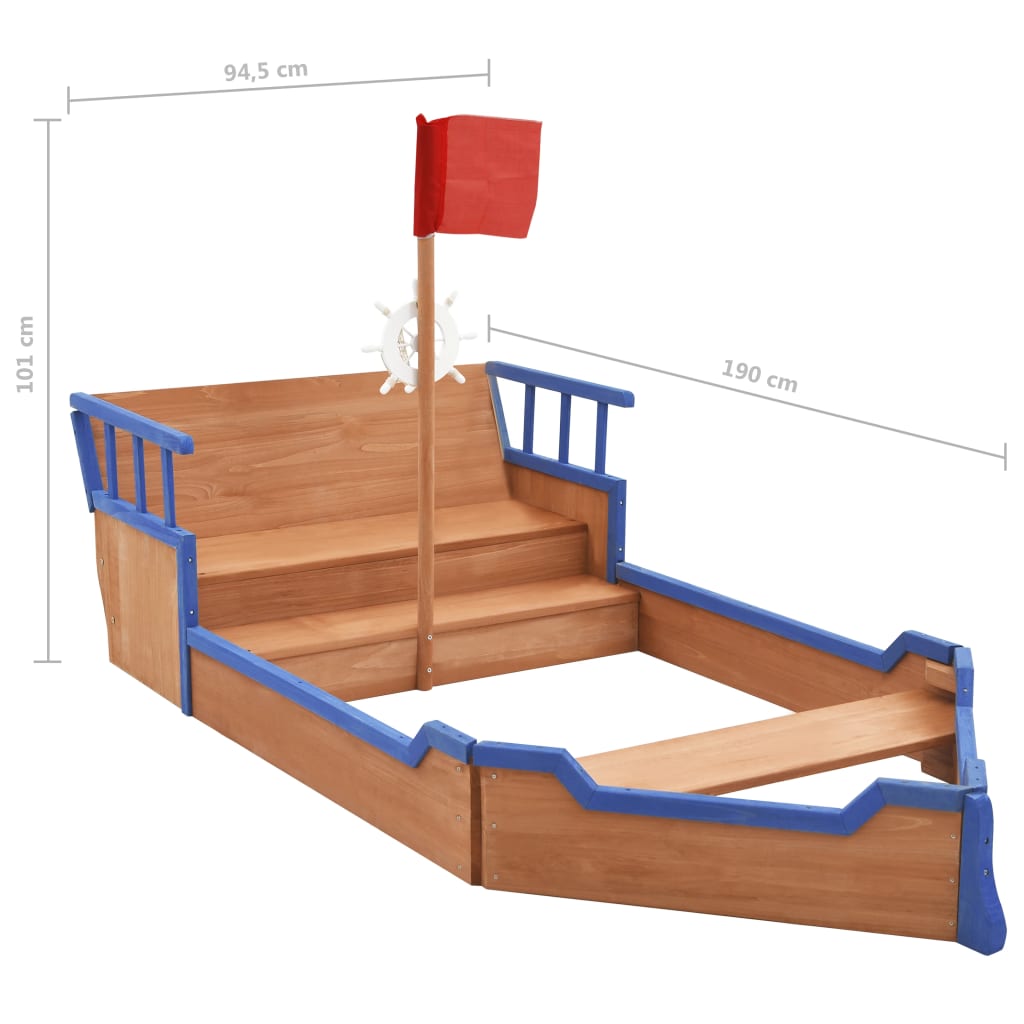 vidaXL Pískoviště pirátská loď jedlové dřevo 190 x 94,5 x 101 cm