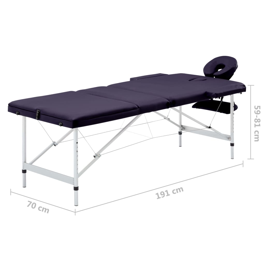 vidaXL Skládací masážní stůl 3 zóny hliník fialový