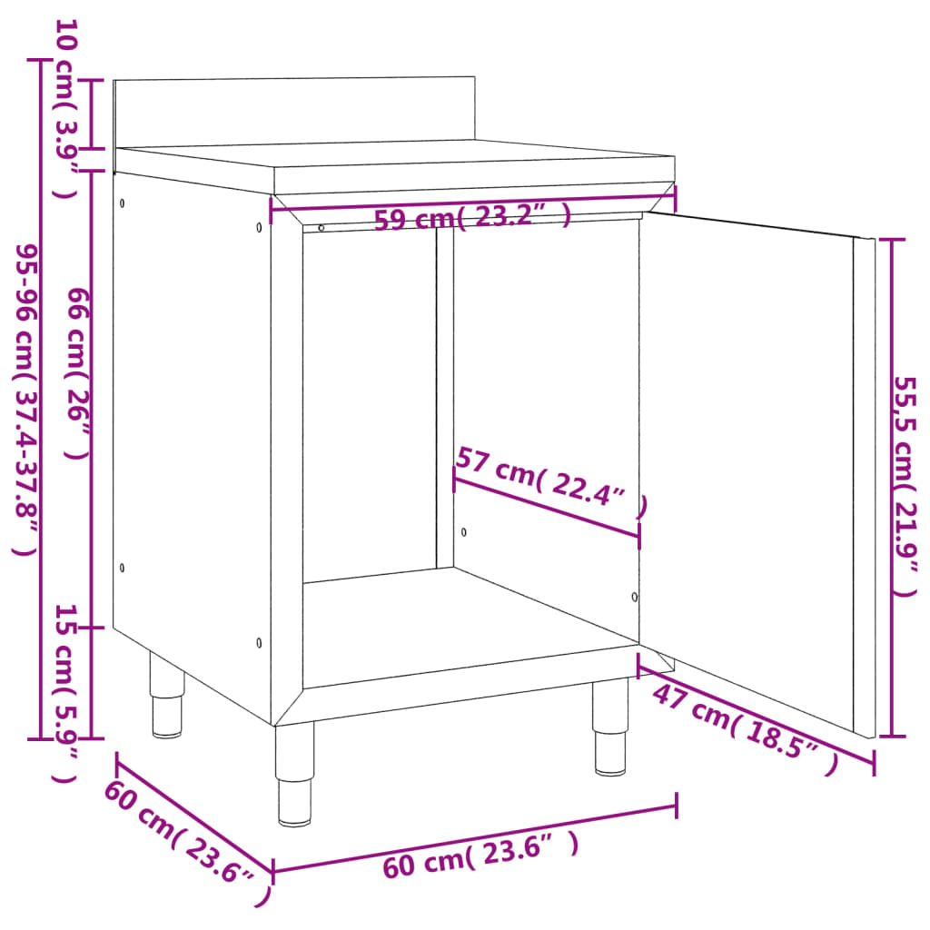 vidaXL Gastro pracovní stůl se skříňkou 60 x 60 x 96 cm nerezová ocel