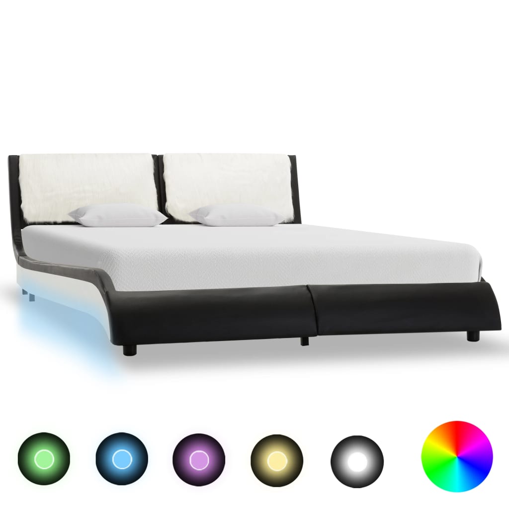 vidaXL Rám postele s LED světlem černý a bílý umělá kůže 120 x 200 cm