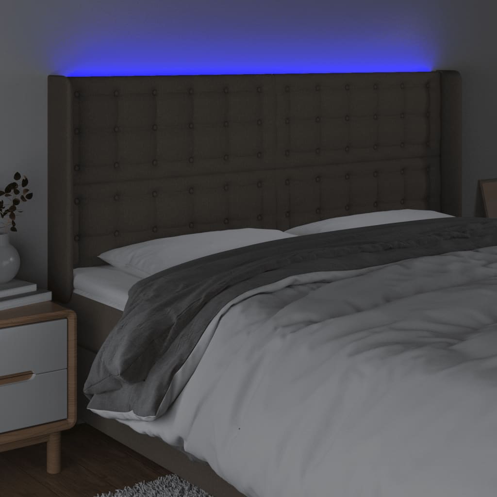 vidaXL Čelo postele s LED taupe 163 x 16 x 118/128 cm textil