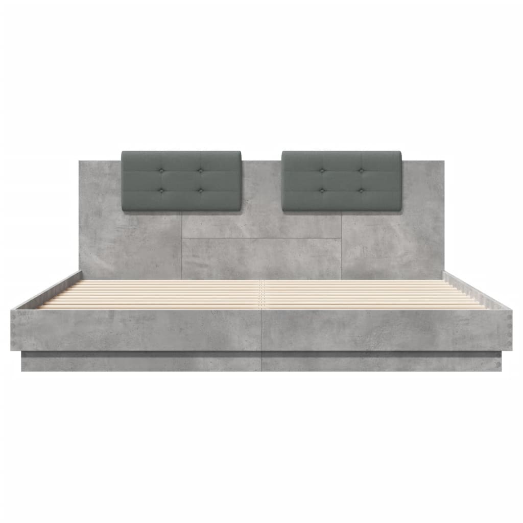vidaXL Rám postele s čelem a LED osvětlením betonově šedý 180x200 cm