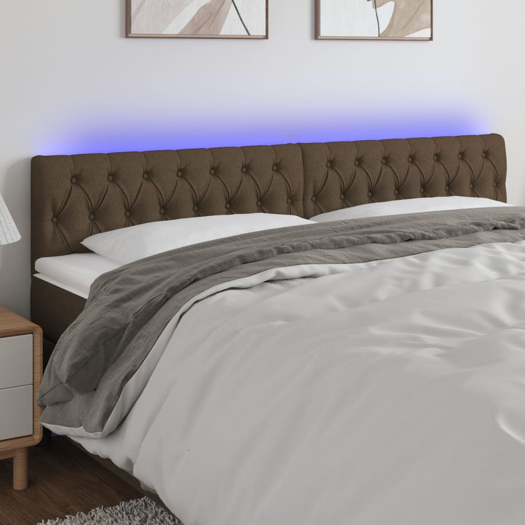 vidaXL Čelo postele s LED tmavě hnědé 200 x 7 x 78/88 cm textil