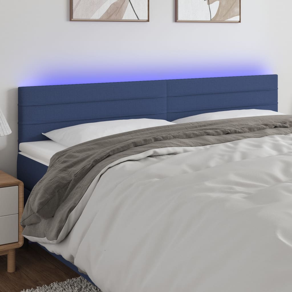 vidaXL Čelo postele s LED modré 160x5x78/88 cm textil