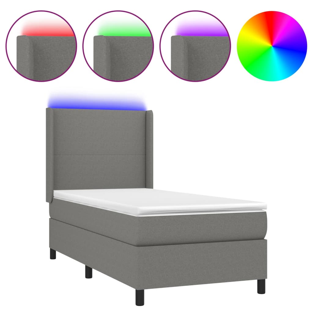 vidaXL Box spring postel s matrací a LED tmavě šedá 100x200 cm textil