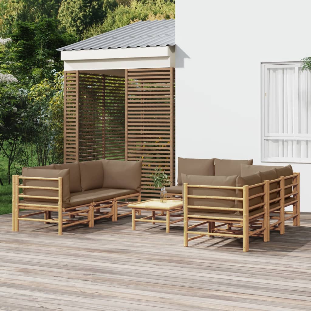 vidaXL 9dílná zahradní sedací souprava s taupe poduškami bambus