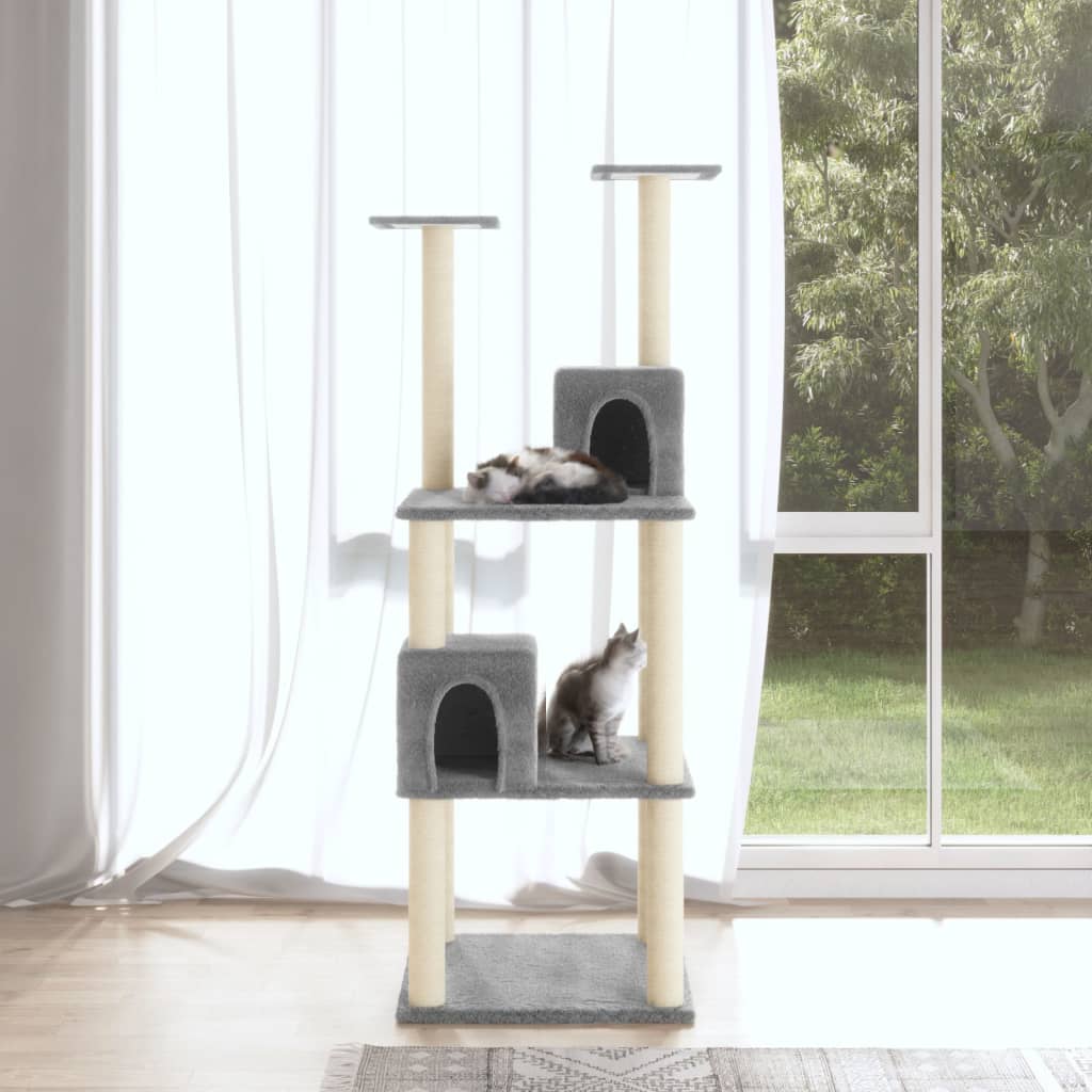 vidaXL Škrabadlo pro kočky se sisalovými sloupky světle šedé 141 cm