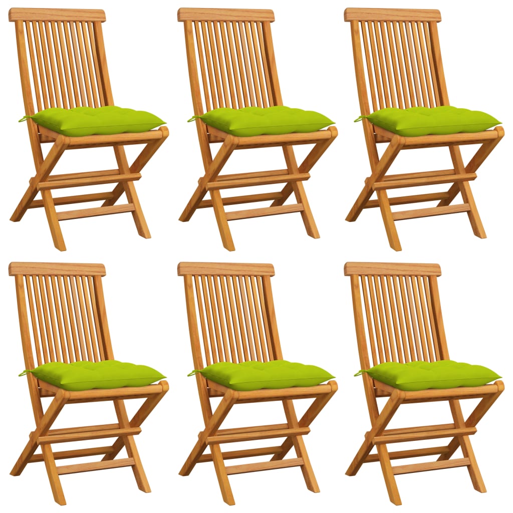 vidaXL Zahradní židle s jasně zelenými poduškami 6 ks masivní teak