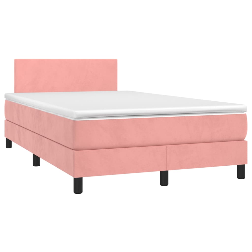 vidaXL Box spring postel s matrací a LED růžová 120x200 cm samet