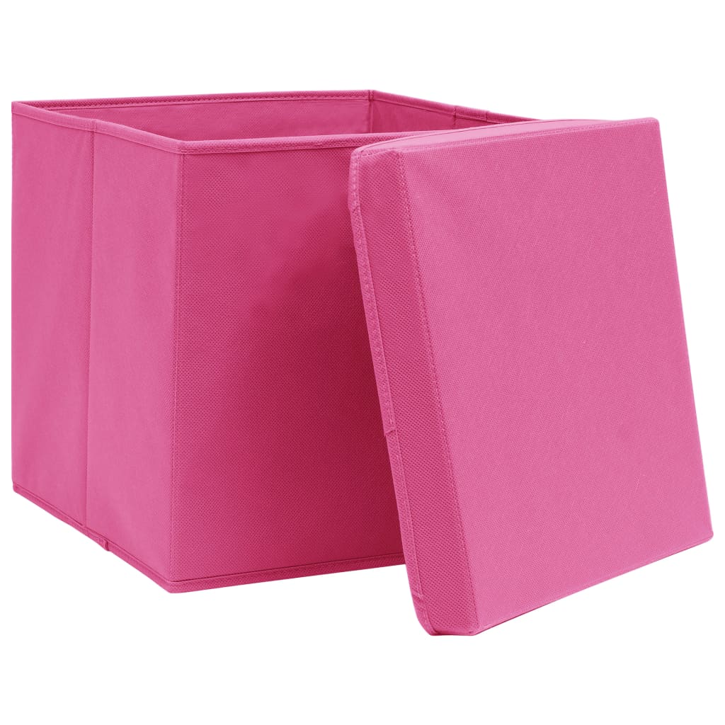 vidaXL Úložné boxy s víky 10 ks růžové 32 x 32 x 32 cm textil