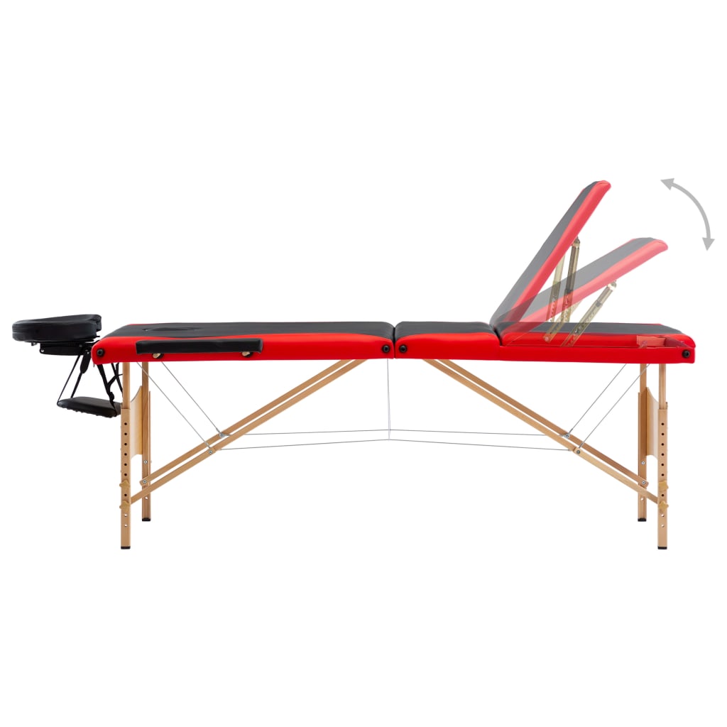 vidaXL Skládací masážní stůl 3 zóny dřevěný černý a červený