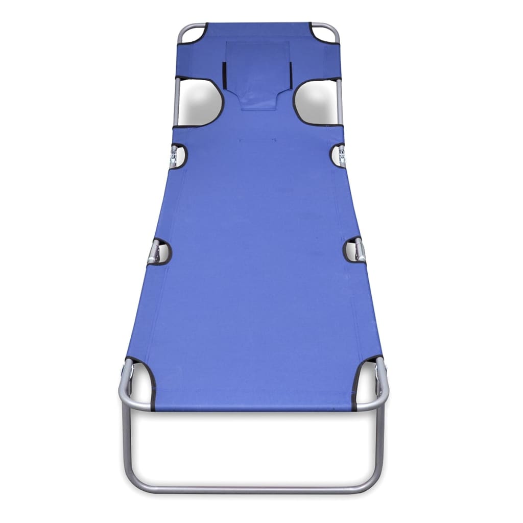 vidaXL Skládací opalovací lehátko s podhlavníkem práškovaná ocel modré
