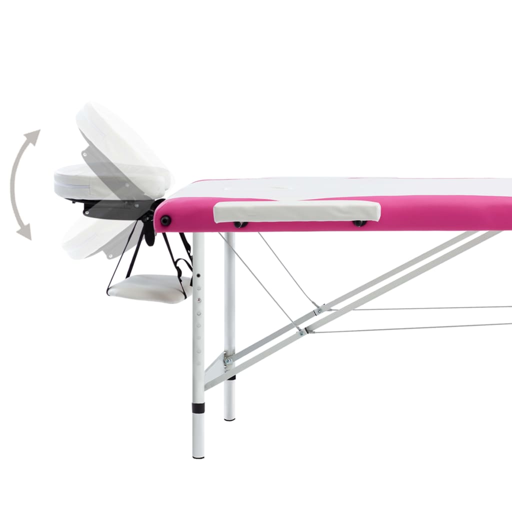 vidaXL Skládací masážní stůl se 3 zónami hliník bílý a růžový