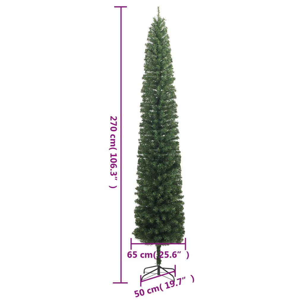 vidaXL Úzký vánoční stromek s 300 LED a koulemi 270 cm