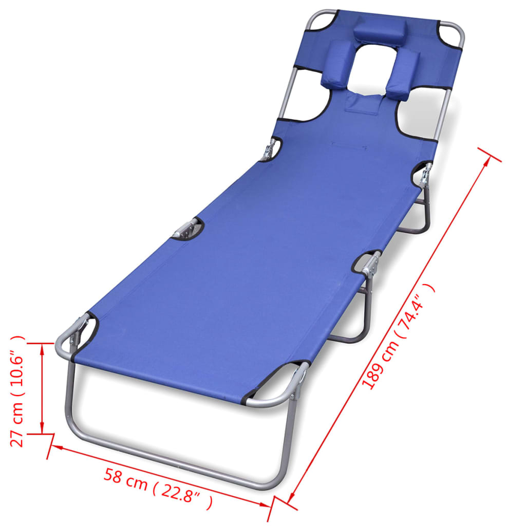 vidaXL Skládací opalovací lehátko s podhlavníkem práškovaná ocel modré