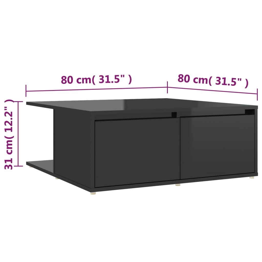 vidaXL Konferenční stolek černý vysoký lesk 80 x 80 x 31 cm dřevotříska