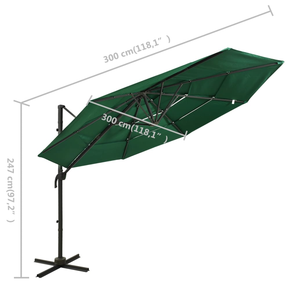 vidaXL 4stupňový zahradní slunečník s hliníkovou tyčí zelený 3 x 3 m