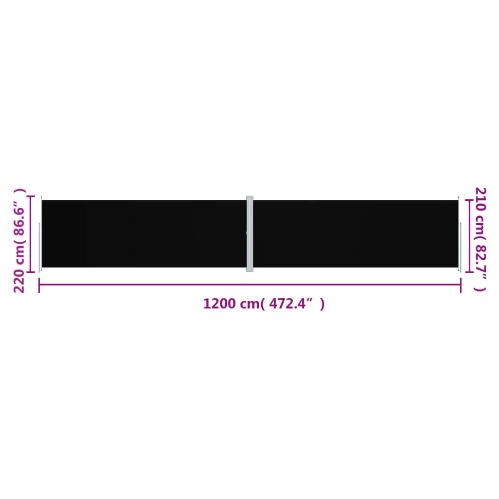 vidaXL Zatahovací boční markýza černá 220 x 1 200 cm