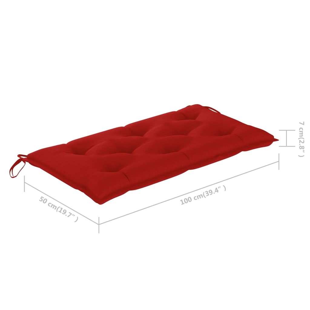 vidaXL Zahradní lavice s červenou poduškou 112 cm masivní teak