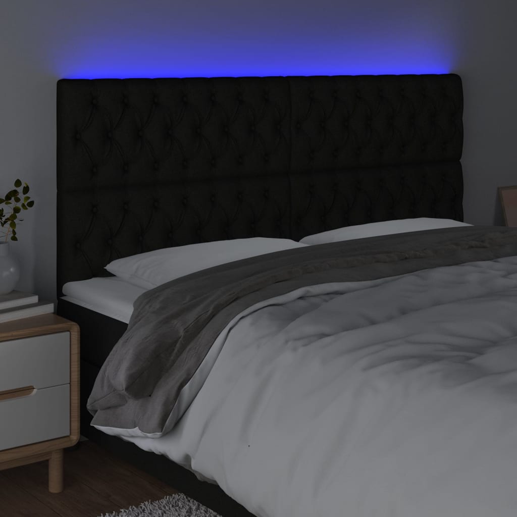 vidaXL Čelo postele s LED černé 200x7x118/128 cm textil