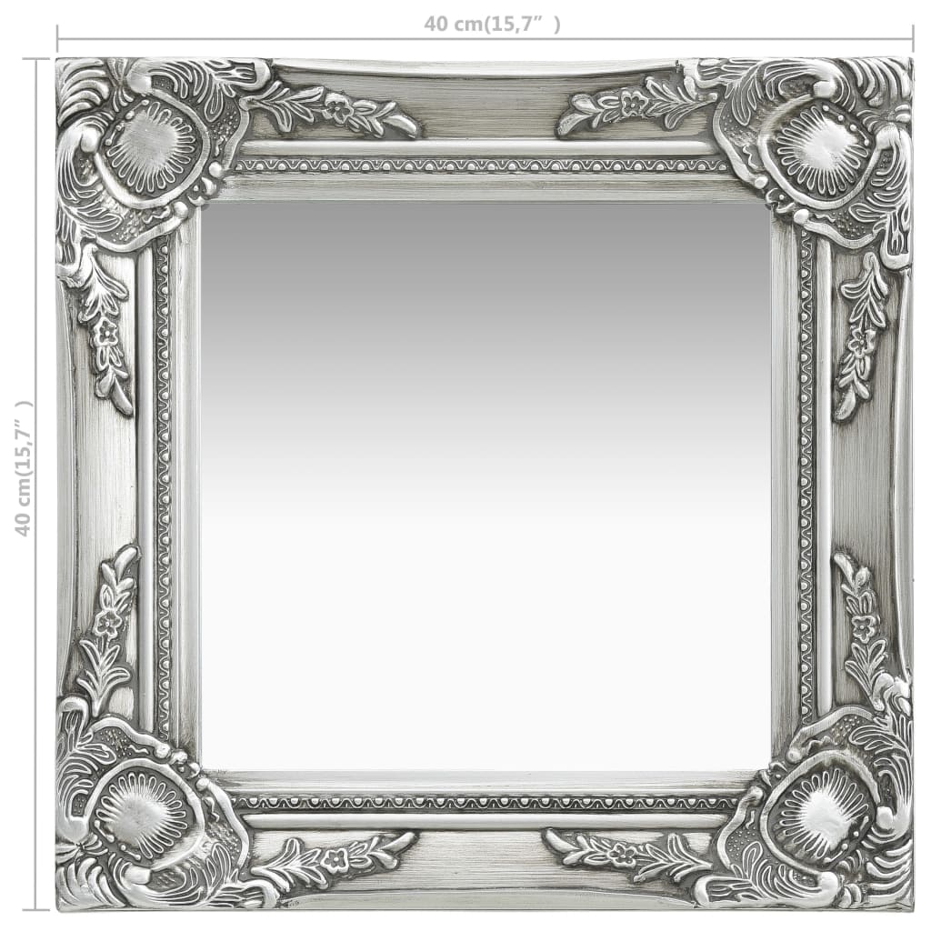 vidaXL Nástěnné zrcadlo barokní styl 40 x 40 cm stříbrné
