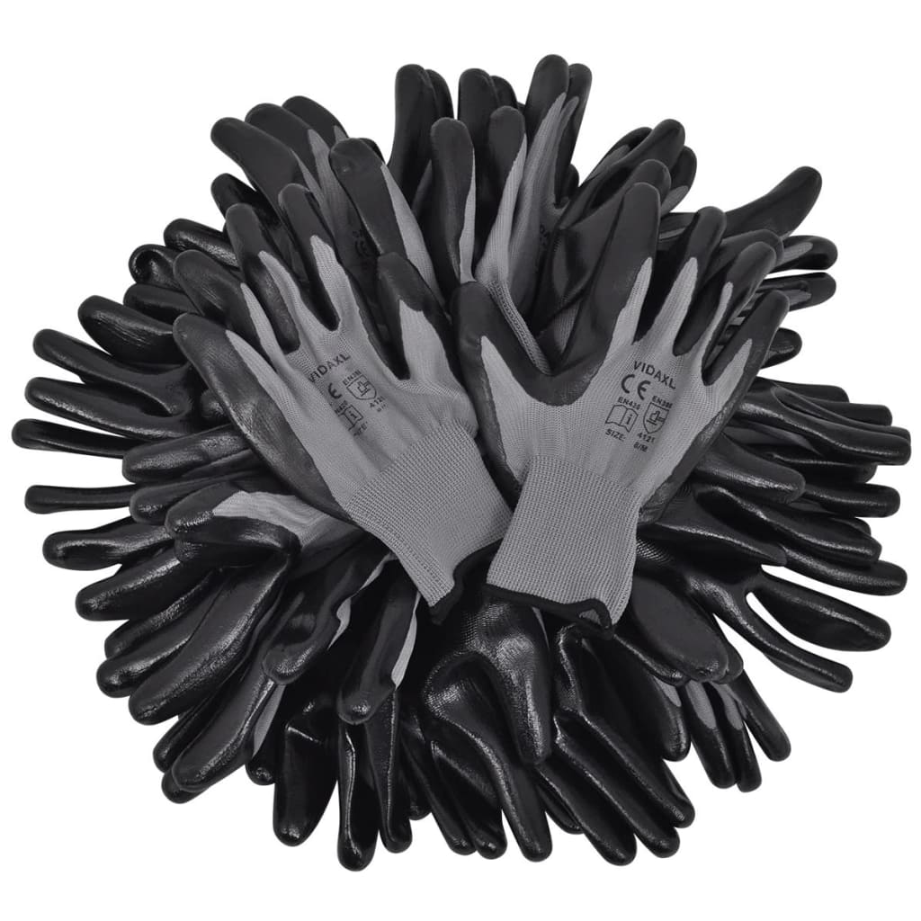 vidaXL Pracovní rukavice nitrilové 24 párů, šedo-černé, vel. 8/M