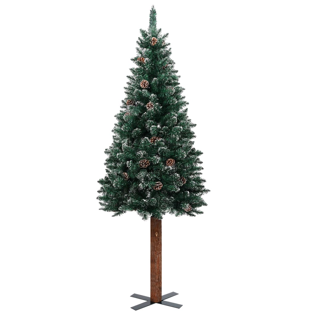 vidaXL Úzký vánoční stromek s LED pravé dřevo zasněžený zelený 180 cm