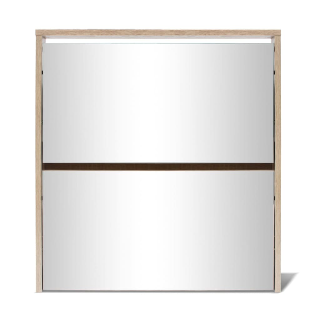 vidaXL Botník dvoupatrový, zrcadlový, dub 63x17x67 cm
